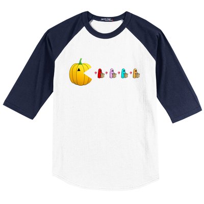 Halloween 2020 Pumpkin Eats Ghosts Trick Or Treaters Gamer Great Gift Baseball Sleeve Shirt