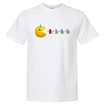 Halloween 2020 Pumpkin Eats Ghosts Trick Or Treaters Gamer Great Gift Garment-Dyed Heavyweight T-Shirt