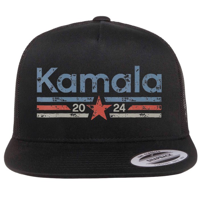 Harris 2024 Retro Grunge Stripes Vintage Kamala Harris 2024 Flat Bill Trucker Hat