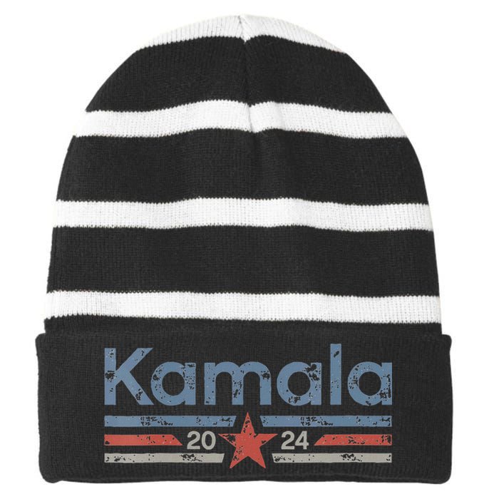 Harris 2024 Retro Grunge Stripes Vintage Kamala Harris 2024 Striped Beanie with Solid Band