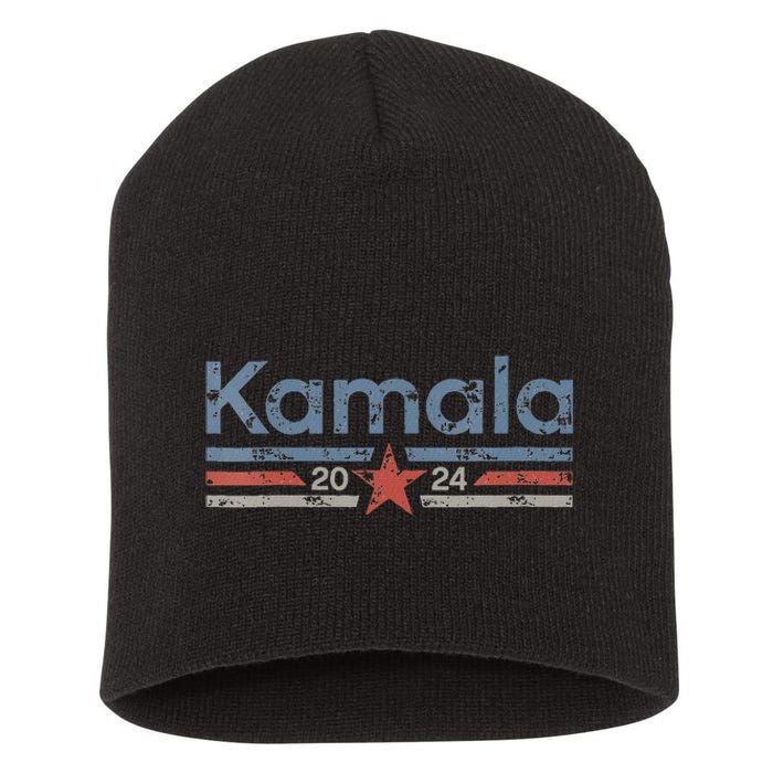 Harris 2024 Retro Grunge Stripes Vintage Kamala Harris 2024 Short Acrylic Beanie