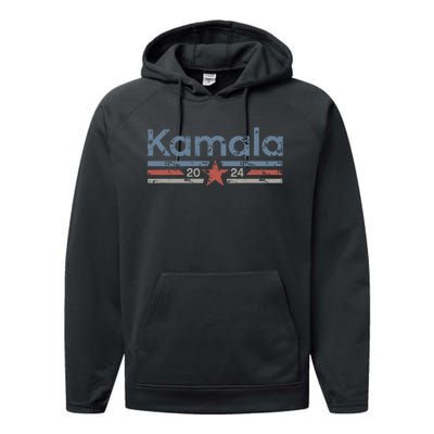 Harris 2024 Retro Grunge Stripes Vintage Kamala Harris 2024 Performance Fleece Hoodie