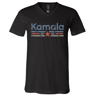 Harris 2024 Retro Grunge Stripes Vintage Kamala Harris 2024 V-Neck T-Shirt