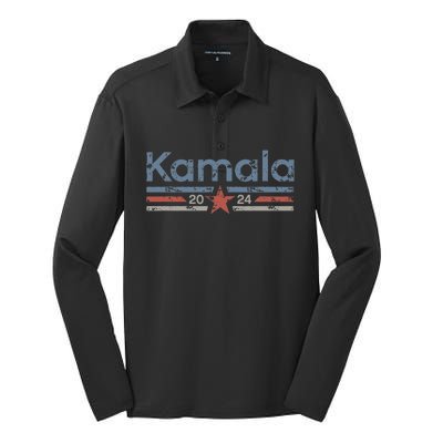 Harris 2024 Retro Grunge Stripes Vintage Kamala Harris 2024 Silk Touch Performance Long Sleeve Polo