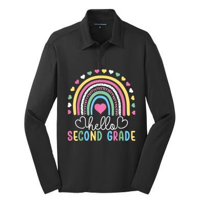 Hello 2nd Second Grade Teacher Silk Touch Performance Long Sleeve Polo