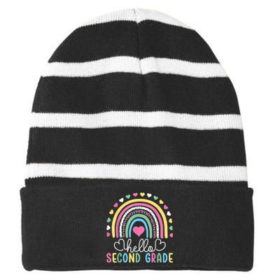 Hello 2nd Second Grade Teacher Striped Beanie with Solid Band