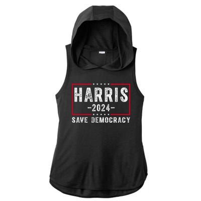 Harris 2024 Save Democracy Election Ladies PosiCharge Tri-Blend Wicking Draft Hoodie Tank