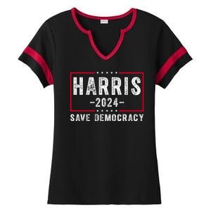 Harris 2024 Save Democracy Election Ladies Halftime Notch Neck Tee