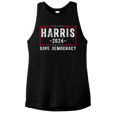 Harris 2024 Save Democracy Election Ladies PosiCharge Tri-Blend Wicking Tank