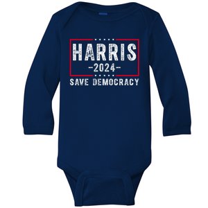 Harris 2024 Save Democracy Election Baby Long Sleeve Bodysuit