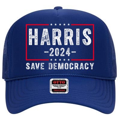 Harris 2024 Save Democracy Election High Crown Mesh Back Trucker Hat