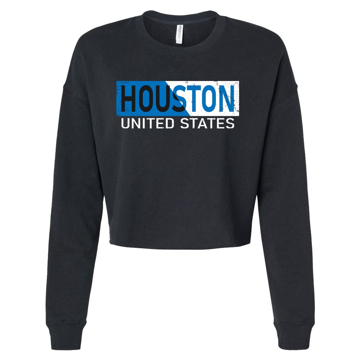 Houston 2 Tone Block Logo Cropped Pullover Crew