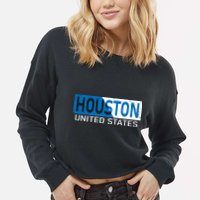 Houston 2 Tone Block Logo Cropped Pullover Crew