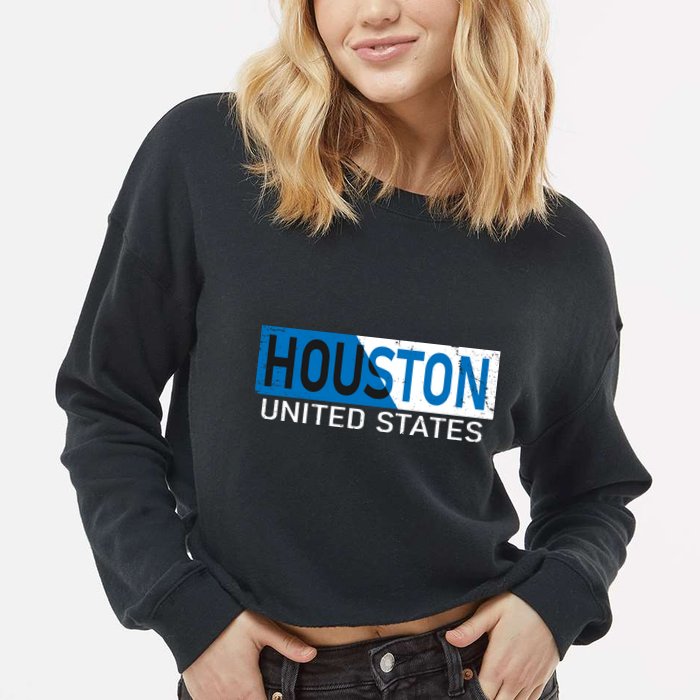 Houston 2 Tone Block Logo Cropped Pullover Crew