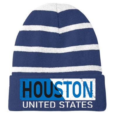 Houston 2 Tone Block Logo Striped Beanie with Solid Band