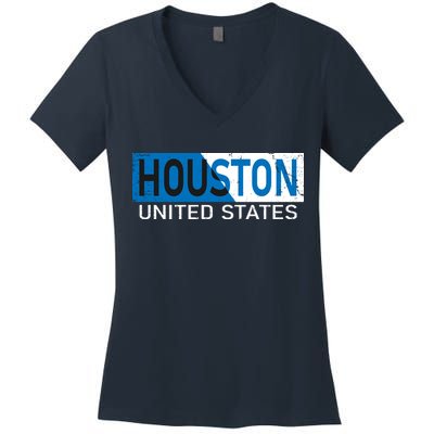 Houston 2 Tone Block Logo Women's V-Neck T-Shirt