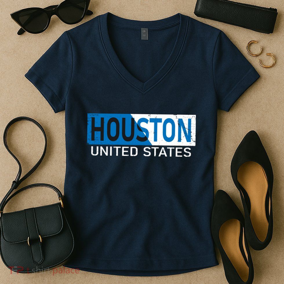 Houston 2 Tone Block Logo Women's V-Neck T-Shirt