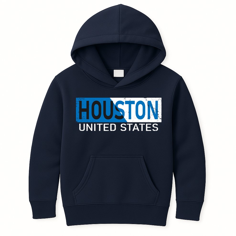 Houston 2 Tone Block Logo Kids Hoodie