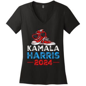 Harris 2024 Vote President Kamala Election Sneakers Women's V-Neck T-Shirt