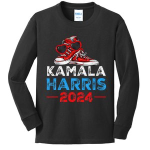 Harris 2024 Vote President Kamala Election Sneakers Kids Long Sleeve Shirt