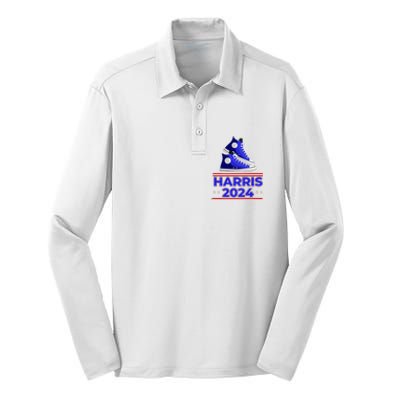 Harris 2024 Vote President Kamala Election Sneakers Meme Silk Touch Performance Long Sleeve Polo