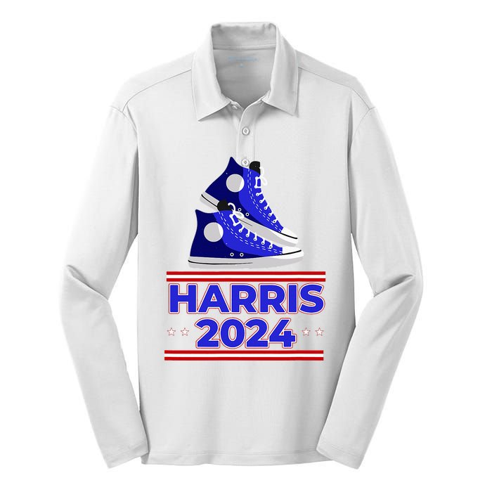 Harris 2024 Vote President Kamala Election Sneakers Meme Silk Touch Performance Long Sleeve Polo