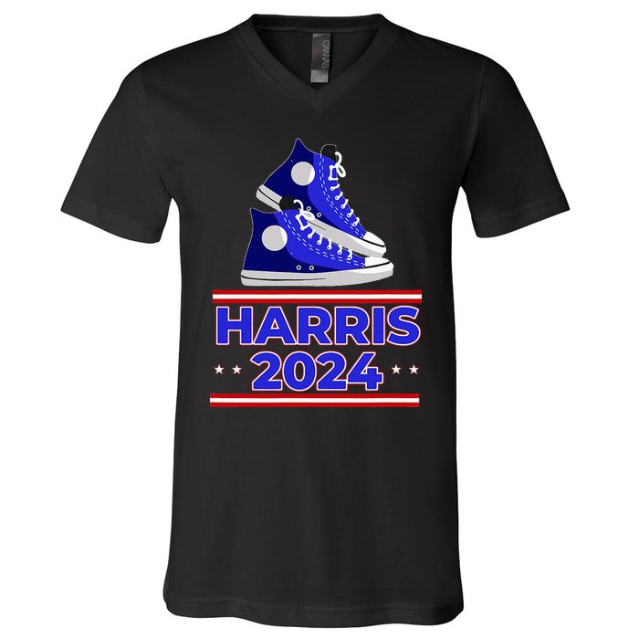 Harris 2024 Vote President Kamala Election Sneakers Meme V-Neck T-Shirt