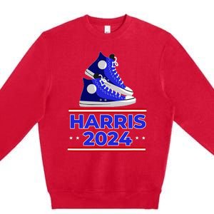 Harris 2024 Vote President Kamala Election Sneakers Meme Premium Crewneck Sweatshirt