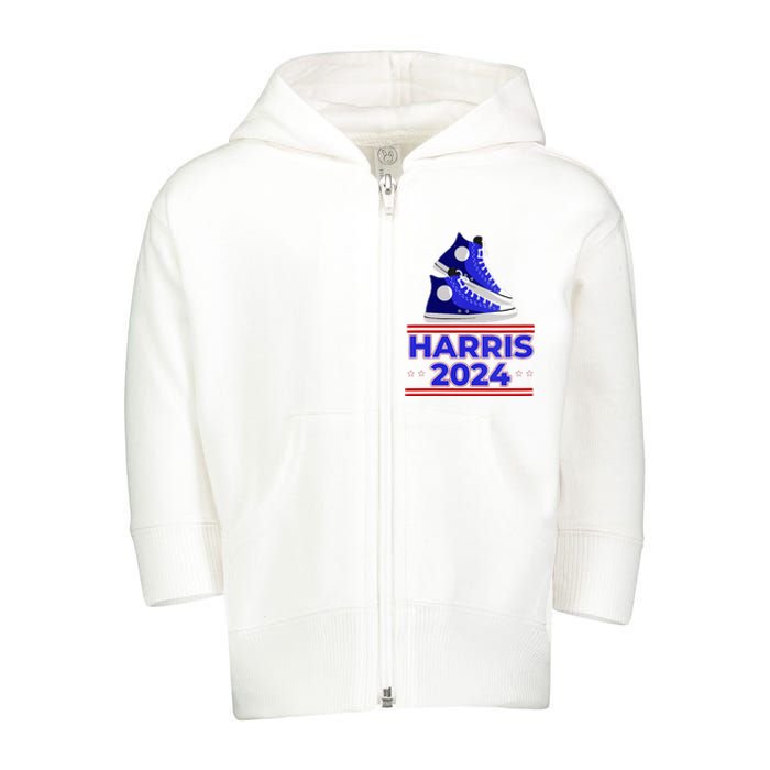 Harris 2024 Vote President Kamala Election Sneakers Meme Toddler Zip Fleece Hoodie