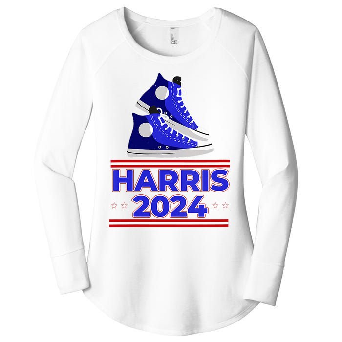 Harris 2024 Vote President Kamala Election Sneakers Meme Women's Perfect Tri Tunic Long Sleeve Shirt