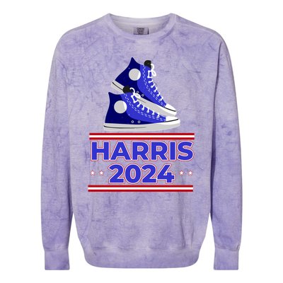 Harris 2024 Vote President Kamala Election Sneakers Meme Gift Colorblast Crewneck Sweatshirt