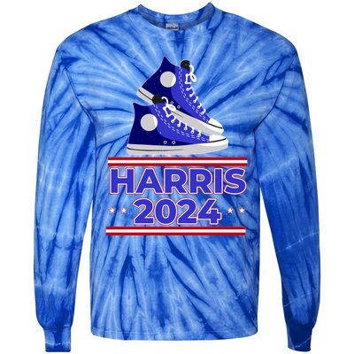 Harris 2024 Vote President Kamala Election Sneakers Meme Gift Tie-Dye Long Sleeve Shirt