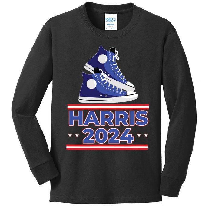 Harris 2024 Vote President Kamala Election Sneakers Meme Kids Long Sleeve Shirt