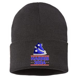 Harris 2024 Vote President Kamala Election Sneakers Meme Sustainable Knit Beanie