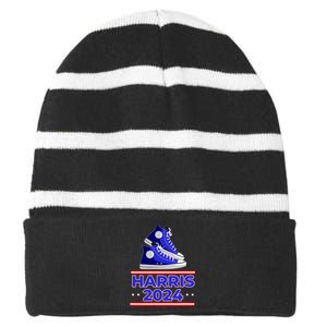 Harris 2024 Vote President Kamala Election Sneakers Meme Striped Beanie with Solid Band