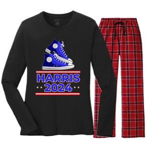 Harris 2024 Vote President Kamala Election Sneakers Meme Women's Long Sleeve Flannel Pajama Set 