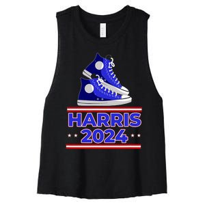 Harris 2024 Vote President Kamala Election Sneakers Meme Women's Racerback Cropped Tank