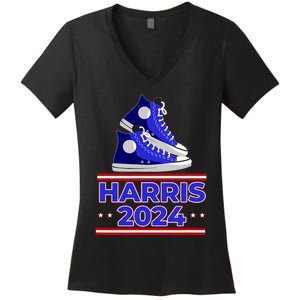 Harris 2024 Vote President Kamala Election Sneakers Meme Women's V-Neck T-Shirt