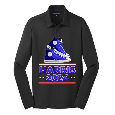 Harris 2024 Vote President Kamala Election Sneakers Meme Silk Touch Performance Long Sleeve Polo