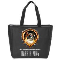 Harris 2024 We Are Not Going Back Funny Cat On Fire Democrat Zip Tote Bag