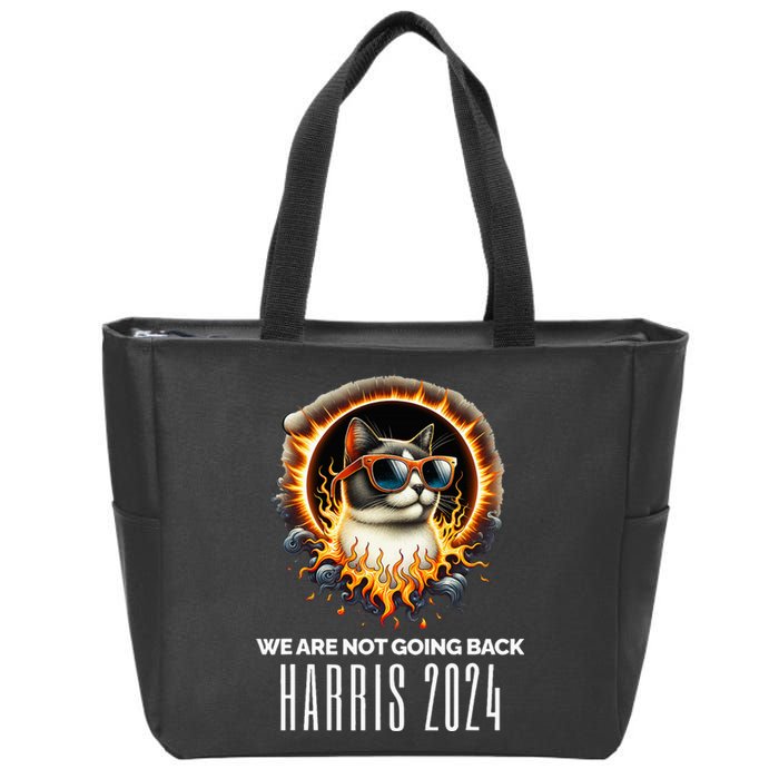 Harris 2024 We Are Not Going Back Funny Cat On Fire Democrat Zip Tote Bag