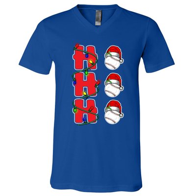 Holiday 365 Christmas Softball Ho Ho Ho Santa Hat Sport Funny Gift V-Neck T-Shirt