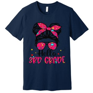 Hello 3rd Grade Messy Bun Back To School First Day Premium T-Shirt