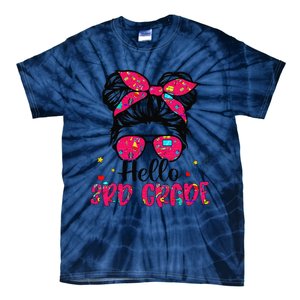 Hello 3rd Grade Messy Bun Back To School First Day Tie-Dye T-Shirt