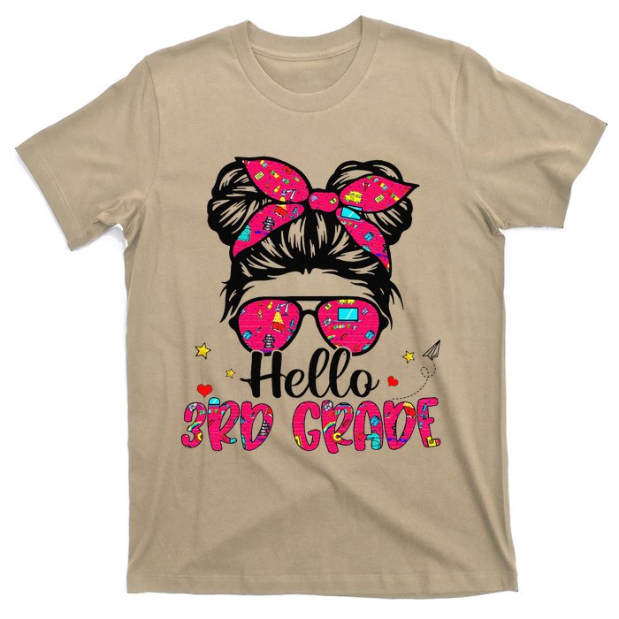 Hello 3rd Grade Messy Bun Back To School First Day T-Shirt