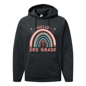 Hello 3rd Grade Rainbow Heart Back To School Teachers Performance Fleece Hoodie