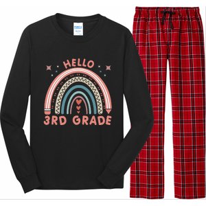 Hello 3rd Grade Rainbow Heart Back To School Teachers Long Sleeve Pajama Set