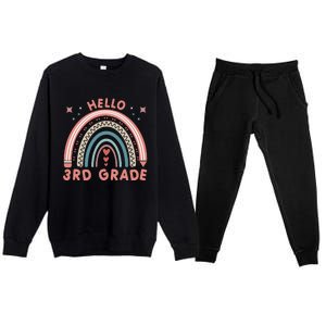 Hello 3rd Grade Rainbow Heart Back To School Teachers Premium Crewneck Sweatsuit Set