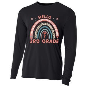 Hello 3rd Grade Rainbow Heart Back To School Teachers Cooling Performance Long Sleeve Crew