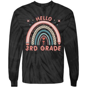 Hello 3rd Grade Rainbow Heart Back To School Teachers Tie-Dye Long Sleeve Shirt